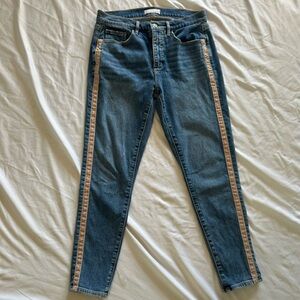 LOFT Blue Boyfriend Jeans with Tan Stripes